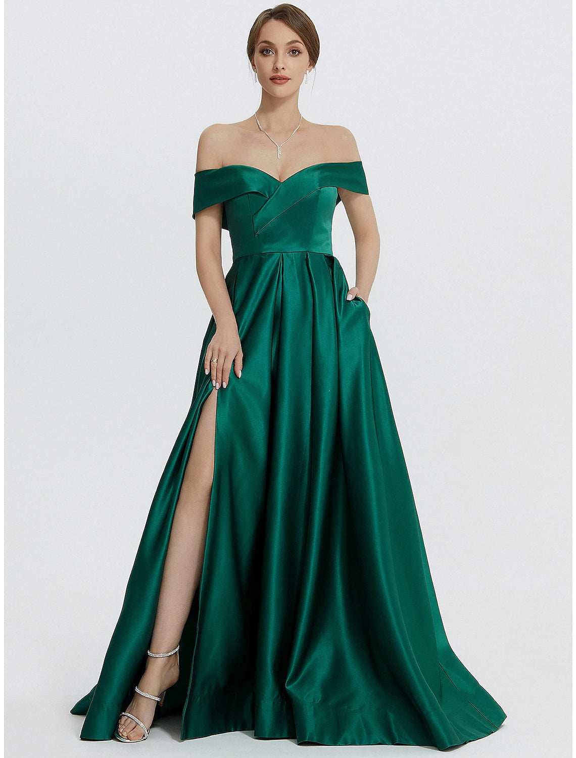 Luolandi A-Line Evening Gown Elegant Dress Formal Prom Floor Length Sleeveless Sweetheart Satin